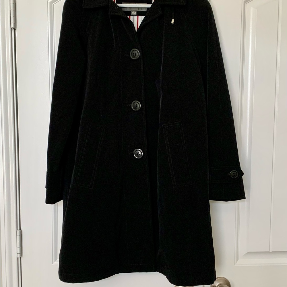 NWOT LIZ CLAIBORNE black hooded A-line trench coat 😍 - Picture 3 of 12